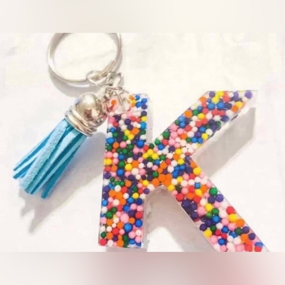 Rainbow Sprinkle Resin Letter K Keychain - Picture 1 of 2